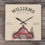 Rustige Farmhouse Custom Vierkante Klok<br><div class="desc">Een rustieke waterverf schuur maakt deze aangepaste klokken perfect voor boerderij en landhuizen. Deze maken geweldige kerst,  housewarming of cadeaus voor koppels.</div>