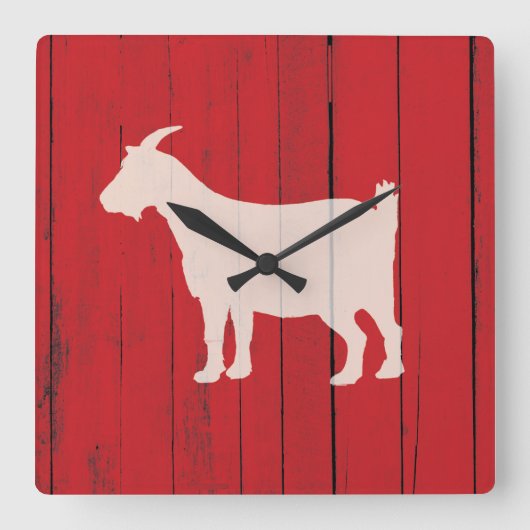 Rustige Farmhouse Goat Red Wood Panel Vierkante Klok (Voorkant)