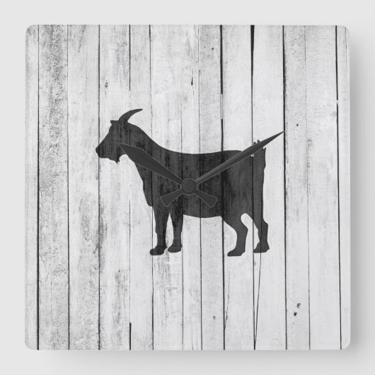 Rustige Farmhouse Goat Wood Panel Vierkante Klok (Voorkant)