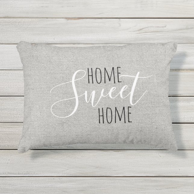 Rustige Farmhouse Grey Home Sweet Home Pillow Buitenkussen (Voorkant)