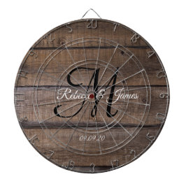 Rustige Farmhouse Monogram Script Familienaam Dartbord