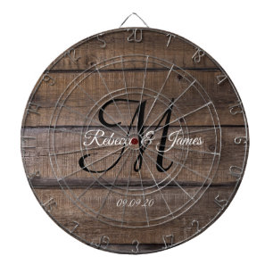 Rustige Farmhouse Monogram Script Familienaam Dartbord