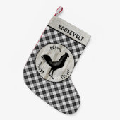 Rustige Farmhouse Rooster Checker Pset Custom Name Kleine Kerstsok (Voorkant (Hangend))