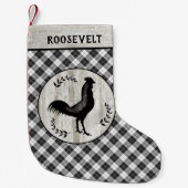 Rustige Farmhouse Rooster Checker Pset Custom Name Kleine Kerstsok (Voorkant)