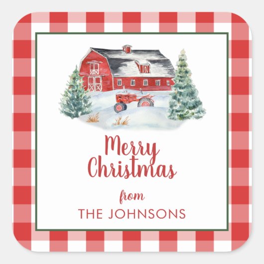 Rustige Farmhouse Shiplap Tractor Snow Vierkante Sticker (Voorkant)