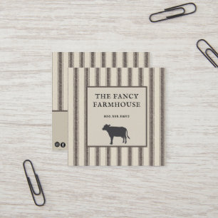 Rustige Farmhouse Style Ticking Square Business Vierkante Visitekaartje