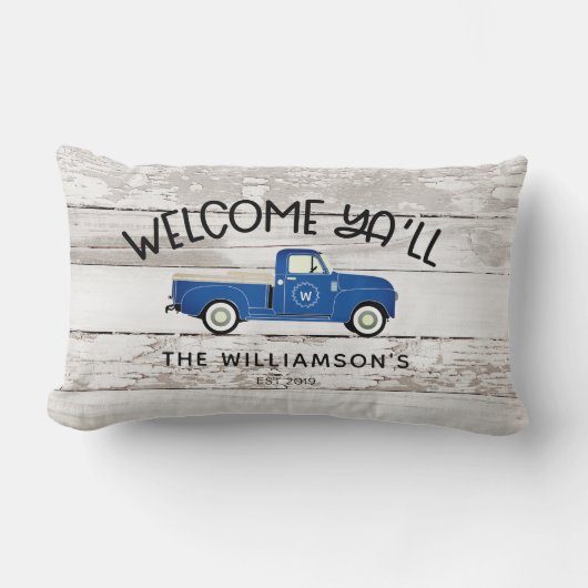 Rustige Farmhouse Style  Truck Familienaam Kussen (Voorkant)