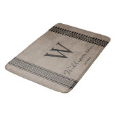 Rustige Farmhouse Ticking Stripe Burlap Monogram Badmat (Gekanteld)