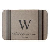 Rustige Farmhouse Ticking Stripe Burlap Monogram Badmat (Voorkant)