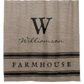 Rustige Farmhouse Ticking Stripe Burlap Monogram Douchegordijn (Voorkant)
