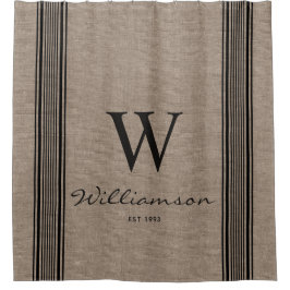 Rustige Farmhouse Ticking Stripe Burlap Monogram Douchegordijn