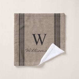 Rustige Farmhouse Ticking Stripe Burlap Monogram Washandje