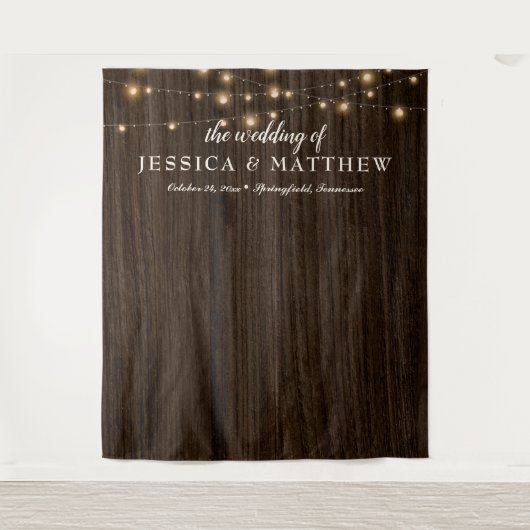 Rustige Farmhouse Twinking Lights Wedding Backdrop Wandkleed (Voorkant)