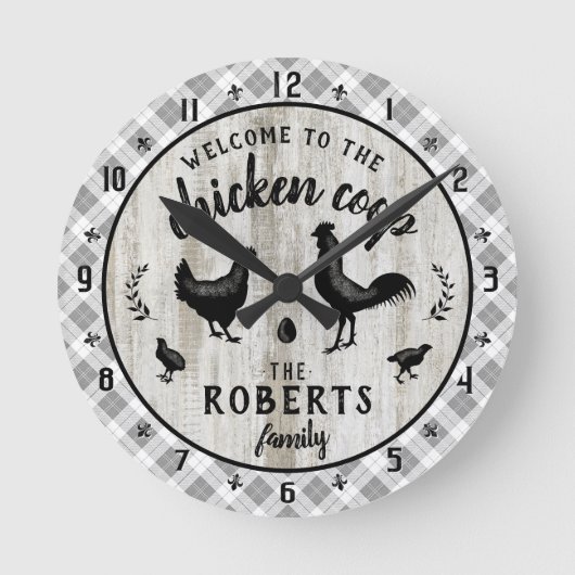 Rustige Farmhouse Wood Pset Chicken Coop Custom Ronde Klok (Voorkant)