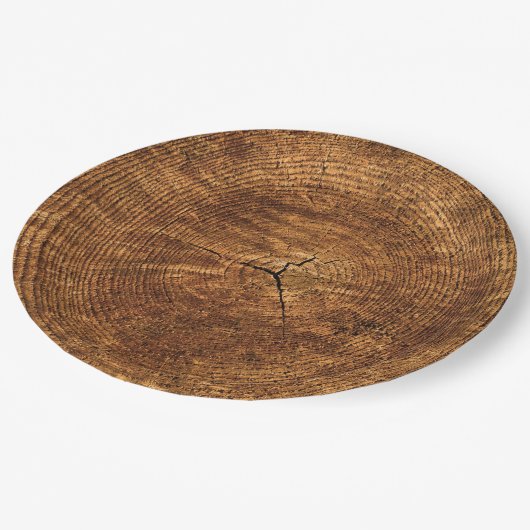 Rustige Faux-Borden met houten boomstam, wegwerpba Papieren Bordje (Gekanteld)