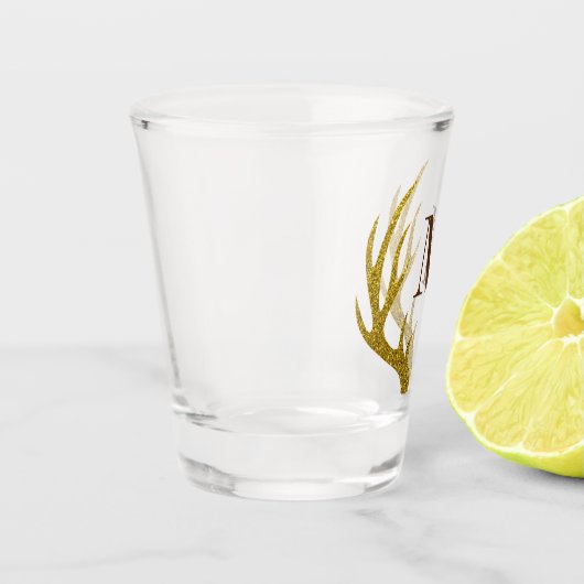 Rustige Faux Gold Glitter Deer Antlers | Monogram Shot Glas (Links)