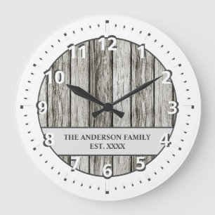 Rustige faux-houtfamilie, witte grijs grote klok