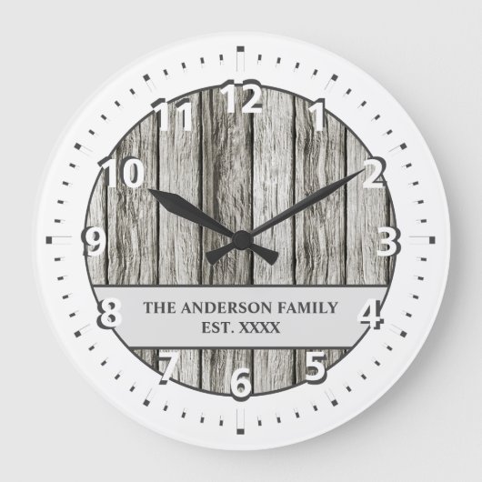 Rustige faux-houtfamilie, witte grijs grote klok (Voorkant)