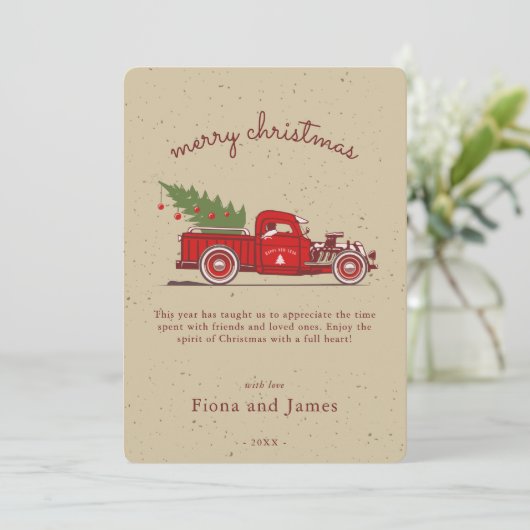 Rustige Faux Kraft Red Truck - Aangepaste structuu Feestdagenkaart (Staand voorkant)