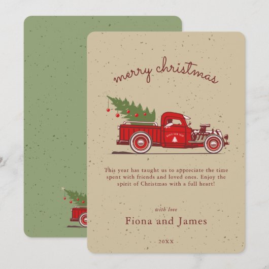 Rustige Faux Kraft Red Truck - Aangepaste structuu Feestdagenkaart (Voorkant / Achterkant)