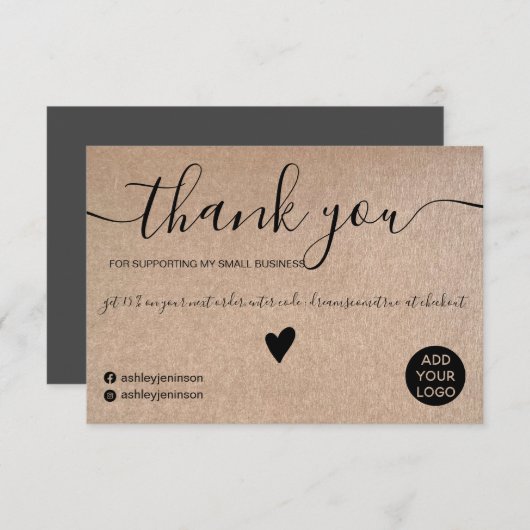 Rustige faux kraft zwarte scriptvolgorde bedankt (Voorkant / Achterkant)