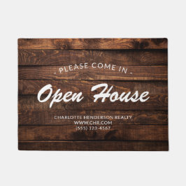Rustige Faux Wood Real Estate Open House Doormat Deurmat