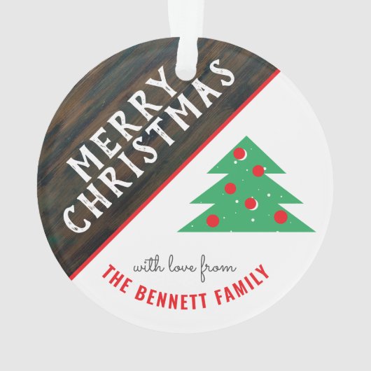 Rustige feestdag met rode en groene kerstbomen ornament (achterkant)