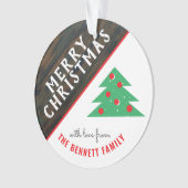 Rustige feestdag met rode en groene kerstbomen ornament (voorkant)