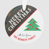 Rustige feestdag met rode en groene kerstbomen ornament (voorkant)