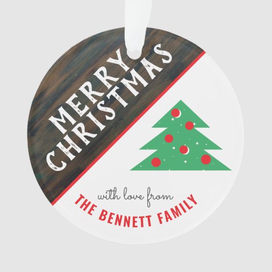 Rustige feestdag met rode en groene kerstbomen ornament (voorkant)