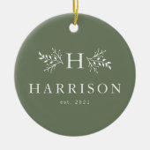 Rustige feestdag monogram groene nieuwfoto keramisch ornament (Voorkant)