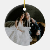 Rustige feestdag monogram groene nieuwfoto keramisch ornament (Achterkant)