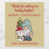 Rustige Festive Kabouter Sneeuwman Prettig Kerstfe Wijn Etiket (Enkel label)