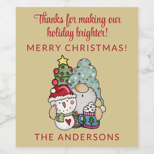 Rustige Festive Kabouter Sneeuwman Prettig Kerstfe Wijn Etiket (Enkel label)