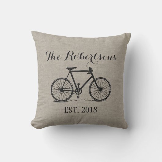 Rustige  fiets bruiloft monogram buitenkussen (Voorkant)