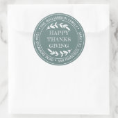 Rustige fijne Thanksgiving retouradres groen Ronde Sticker (Tas)