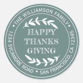 Rustige fijne Thanksgiving retouradres groen Ronde Sticker
