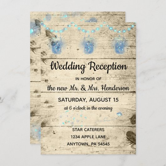 Rustige Firefly & String Lights Wedding Reception Kaart (Voorkant / Achterkant)