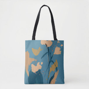 Rustige Floral Abstracte Art Blue Tan Throw Tote Bag