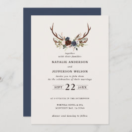 Rustige floral and antlers trouwmarineblauw