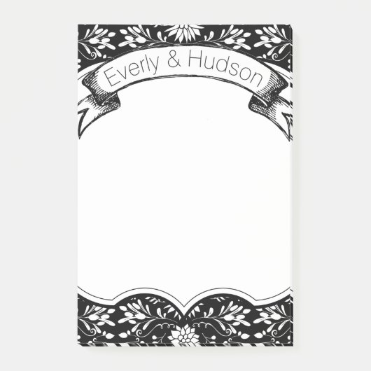 Rustige Floral Black en White Post-it® Notes (Voorkant)
