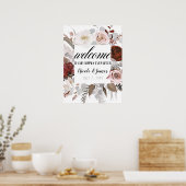 Rustige Floral Blooms Blush Grey Red Wedding Sign Poster (Keuken)