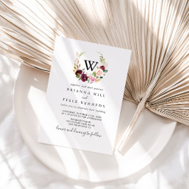 Rustige Floral Botanical Foliage Monogram Weddensc Kaart