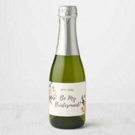 Rustige Floral Bridesmaid-voorstel Gift Sparkling Wijnetiket