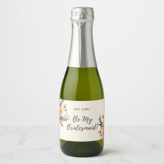 Rustige Floral Bridesmaid-voorstel Gift Sparkling Wijnetiket (Voorkant)
