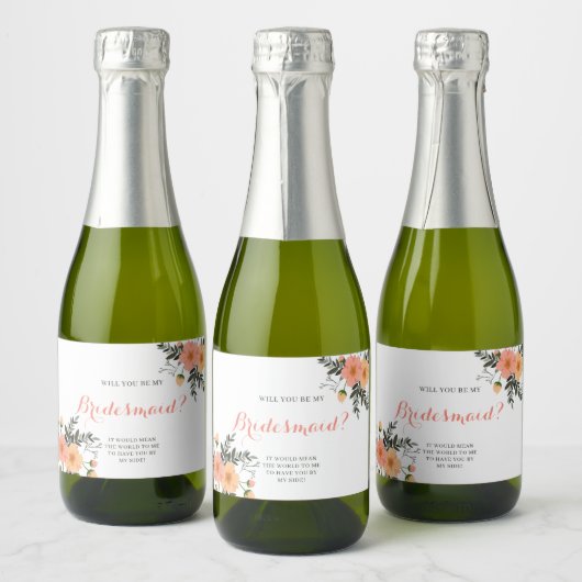 Rustige Floral Bridesmaid-voorstel Gift Sparkling Wijnetiket (Flessen)