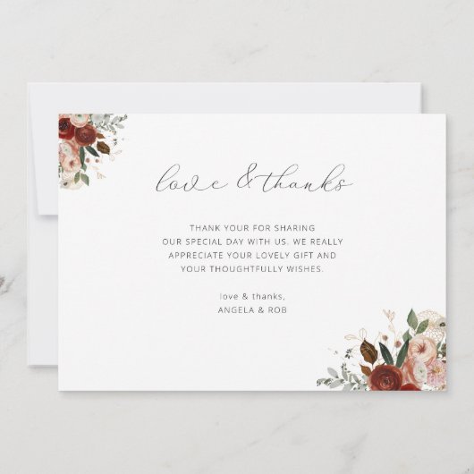 rustige floral bruiloft foto bedankt kaart (Achterkant)