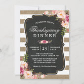 Rustige Floral Burlap Stripes Thanksgiving Kaart (Voorkant)