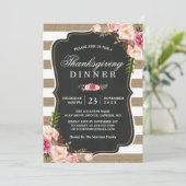 Rustige Floral Burlap Stripes Thanksgiving Kaart (Staand voorkant)