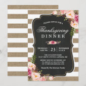 Rustige Floral Burlap Stripes Thanksgiving Kaart (Voorkant / Achterkant)